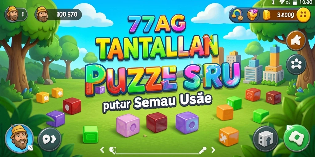 Screenshot menunjukkan gameplay menantang dari 77AG dengan berbagai puzzle.