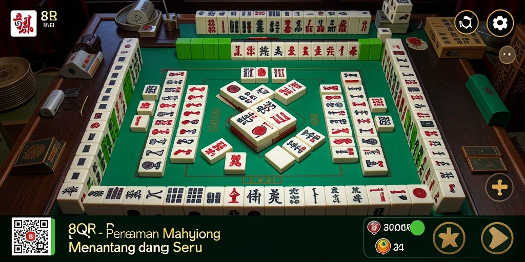 Tampilan gameplay 8QR menampilkan suasana permainan Mahjong yang menantang.