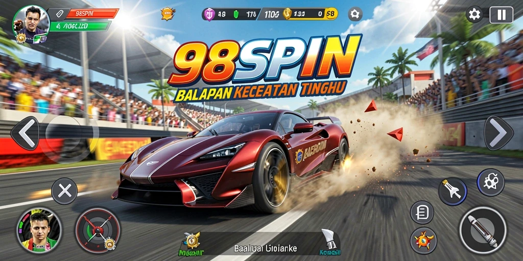 Tampilan seru dari gameplay balapan di 98SPIN.