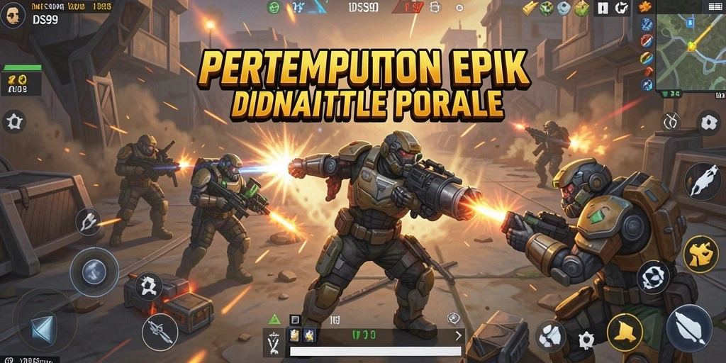 Screenshot utama DS99 menampilkan aksi pertempuran yang mendebarkan.