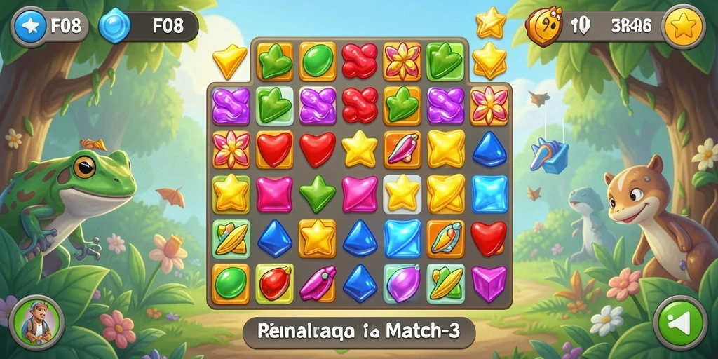 Gameplay F08 yang seru dan menantang dalam genre Match-3.