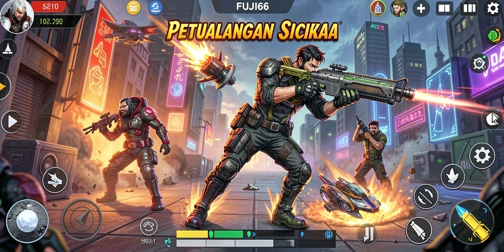 Tampilan screenshot menunjukkan aksi seru dalam FUJI66.