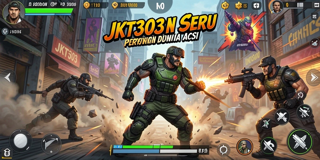 Gameplay seru dalam JKT303 dengan pertarungan mendebarkan.