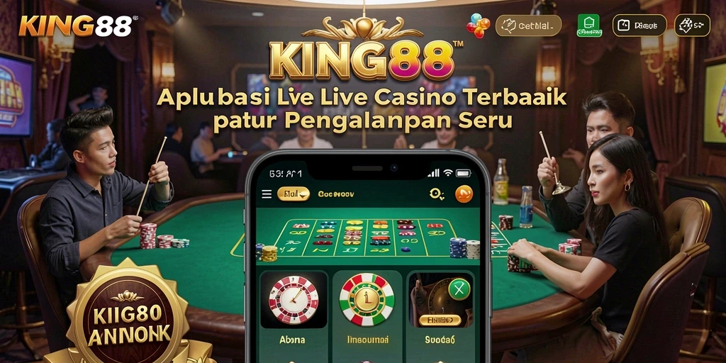 Screenshot gameplay KING88 yang menunjukkan dealer langsung dan suasana kasino.