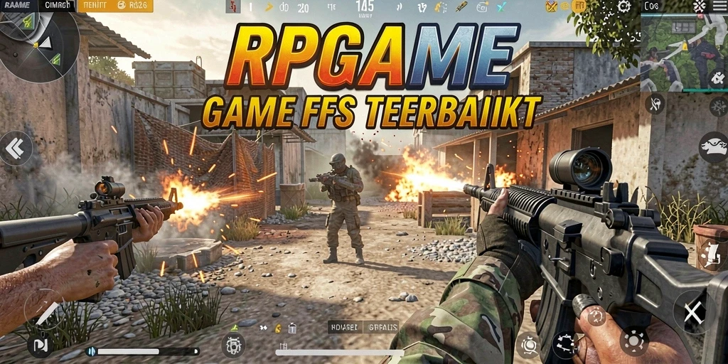 Screenshot utama RPGAME menampilkan aksi pertempuran FPS yang mendebarkan.