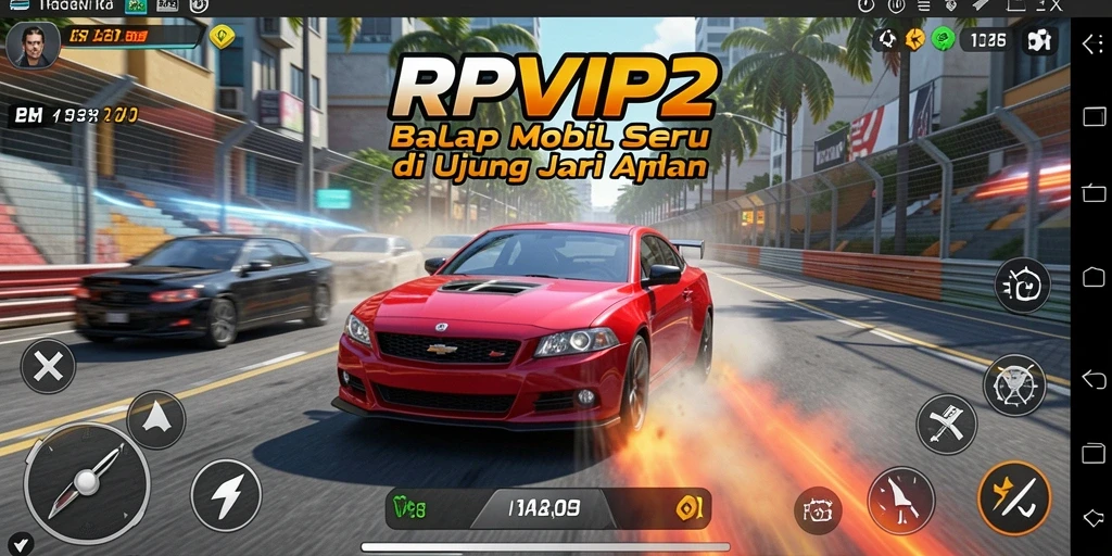 Tampilan gameplay yang mendebarkan dengan mobil balap cepat.