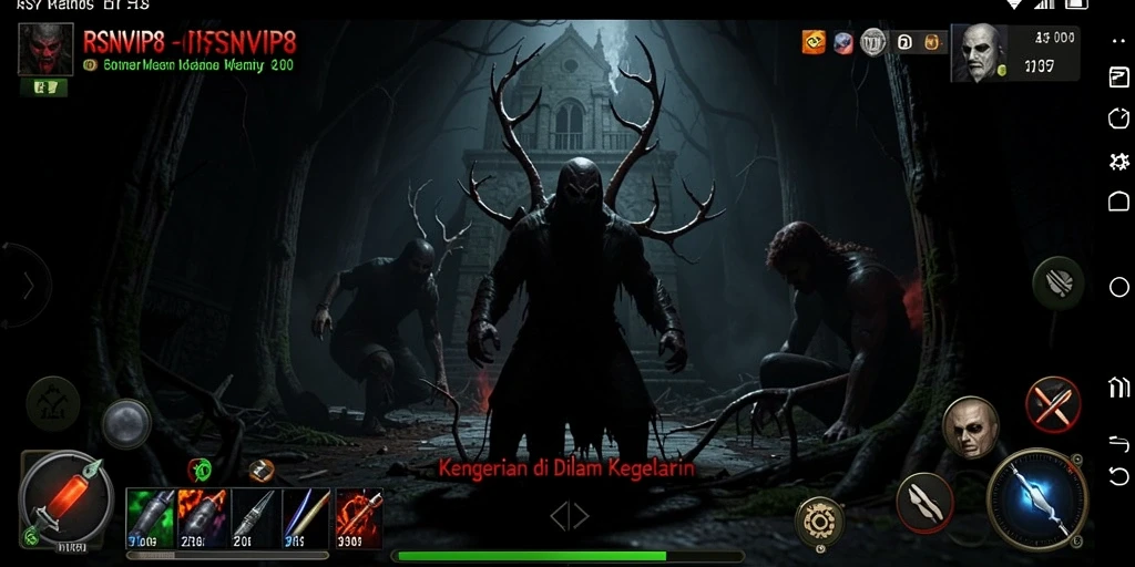 Tampilan gameplay RSNVIP8 yang menampilkan suasana horor yang mencekam.