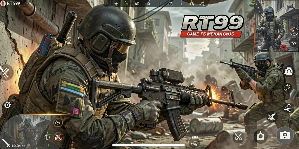Screenshot RT99 menampilkan aksi menegangkan dalam gameplay FPS.
