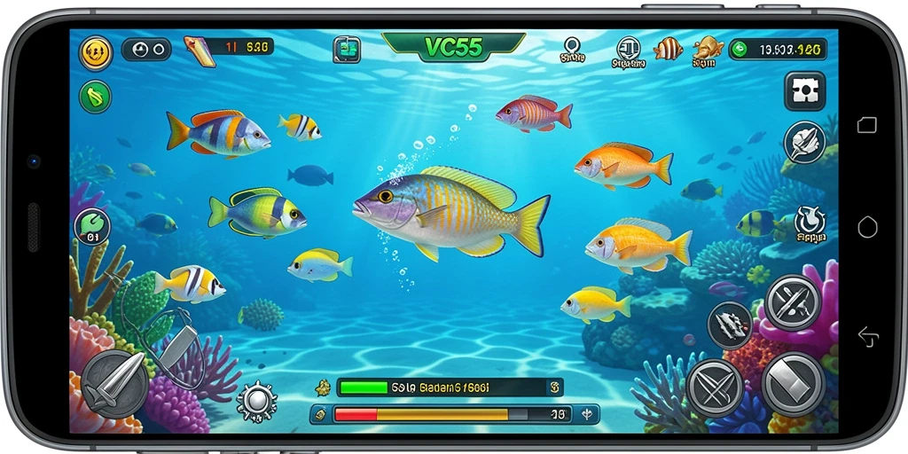 Tampilan seru dari gameplay Tembak Ikan VC55.